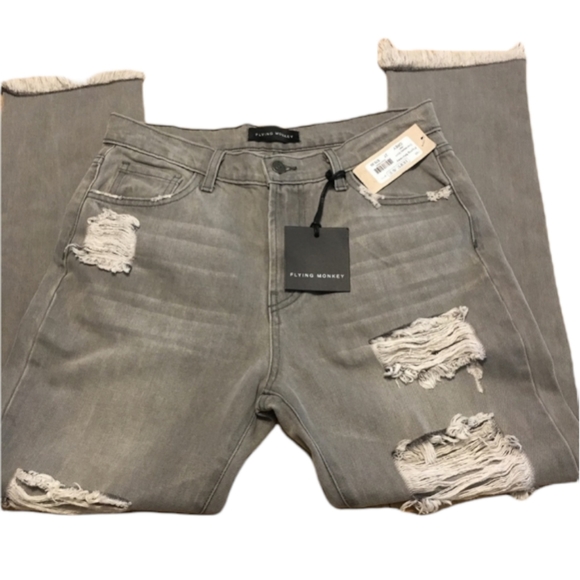 Flying Monkey Denim - Flying Monkey Distressed Mom Jean Grey 27